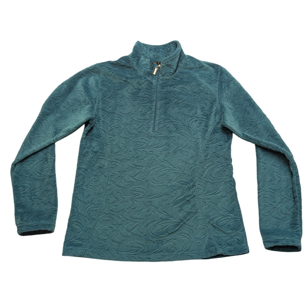 Wooly Bully Wear Fleece Pullover Womens‎ Small Teal Embossed Swirl Zip